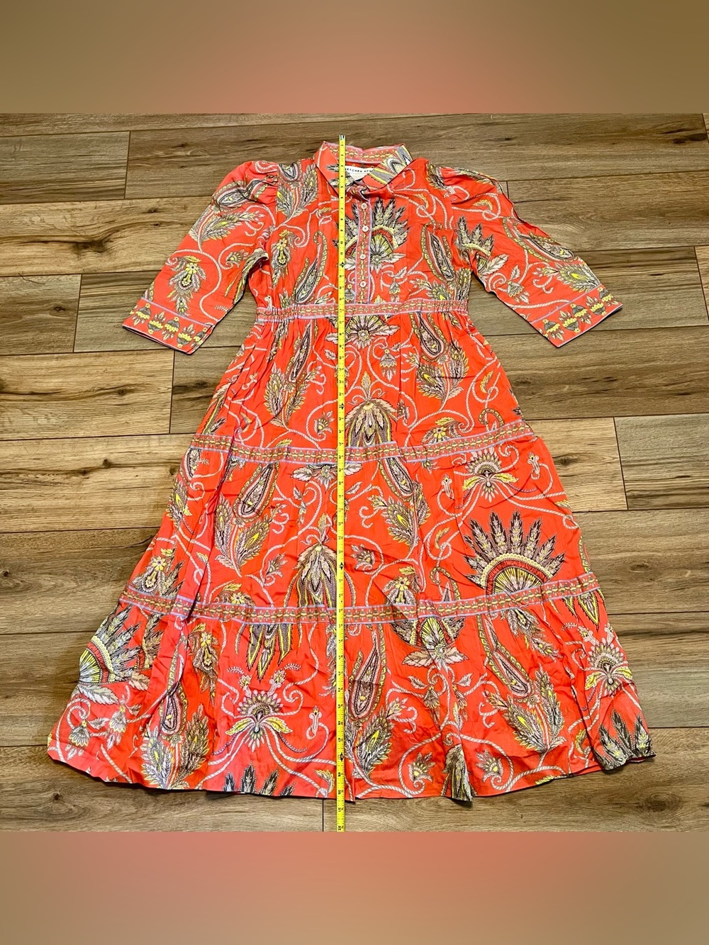 Gretchen Scott Damsel Plume Midi Maxi Dress Women’s Medium Boho Tiered Coral - Picture 8 of 11